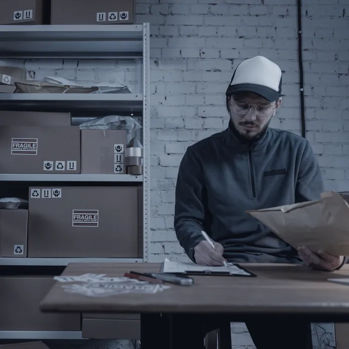 Small business owner checking an order