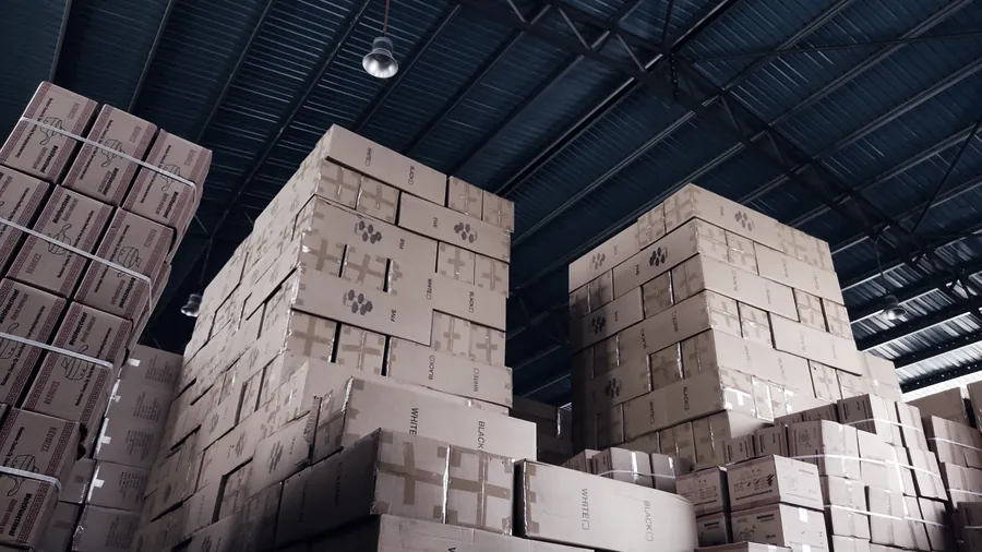 Boxed goods consolidated in a warehouse